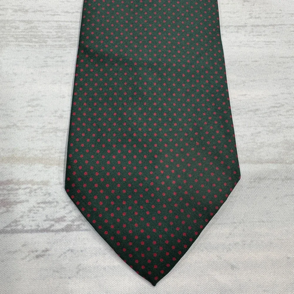 VTG Brooks‎ Brothers Makers Silk Neck Tie Green Red Dots England Mens